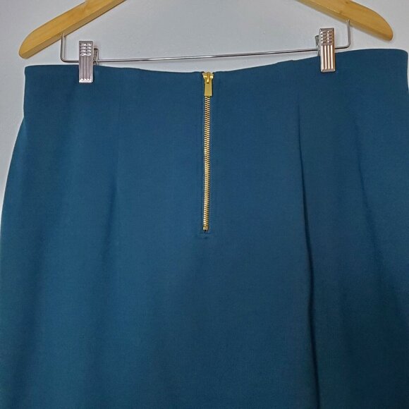 Jane and Mercer Women Green Skirt Sz 14 Pronounced Gold Back Zipper Stretch - Picture 5 of 10